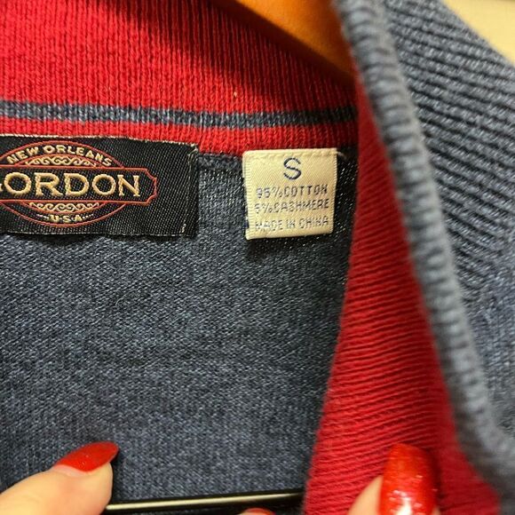 Gordon Blue Cotton Cashmere Quarter Zip Sweater sz S EUC - Picture 4 of 6